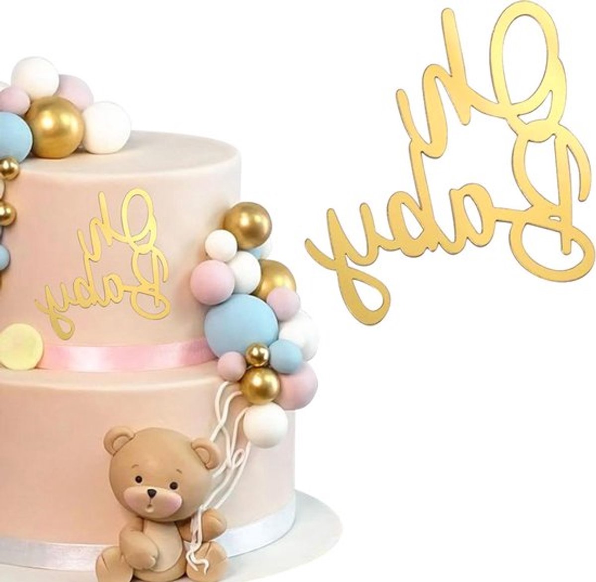 Gouden oh baby cake acryl decoratie voor babyfeest