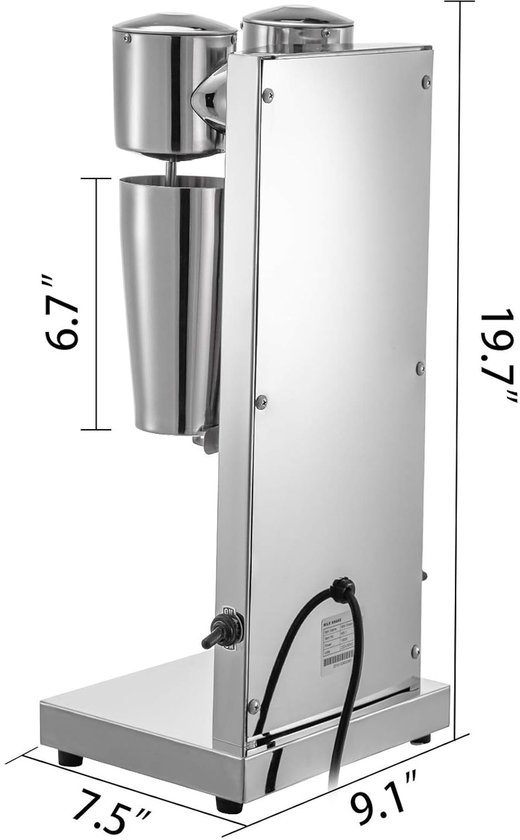 Milkshake Machine - Milkshake Maker - Elektrische Blender - Milkshaker - Inclusief 2 Bekers - 0.8L - 180W - Zilver — afbeelding 3