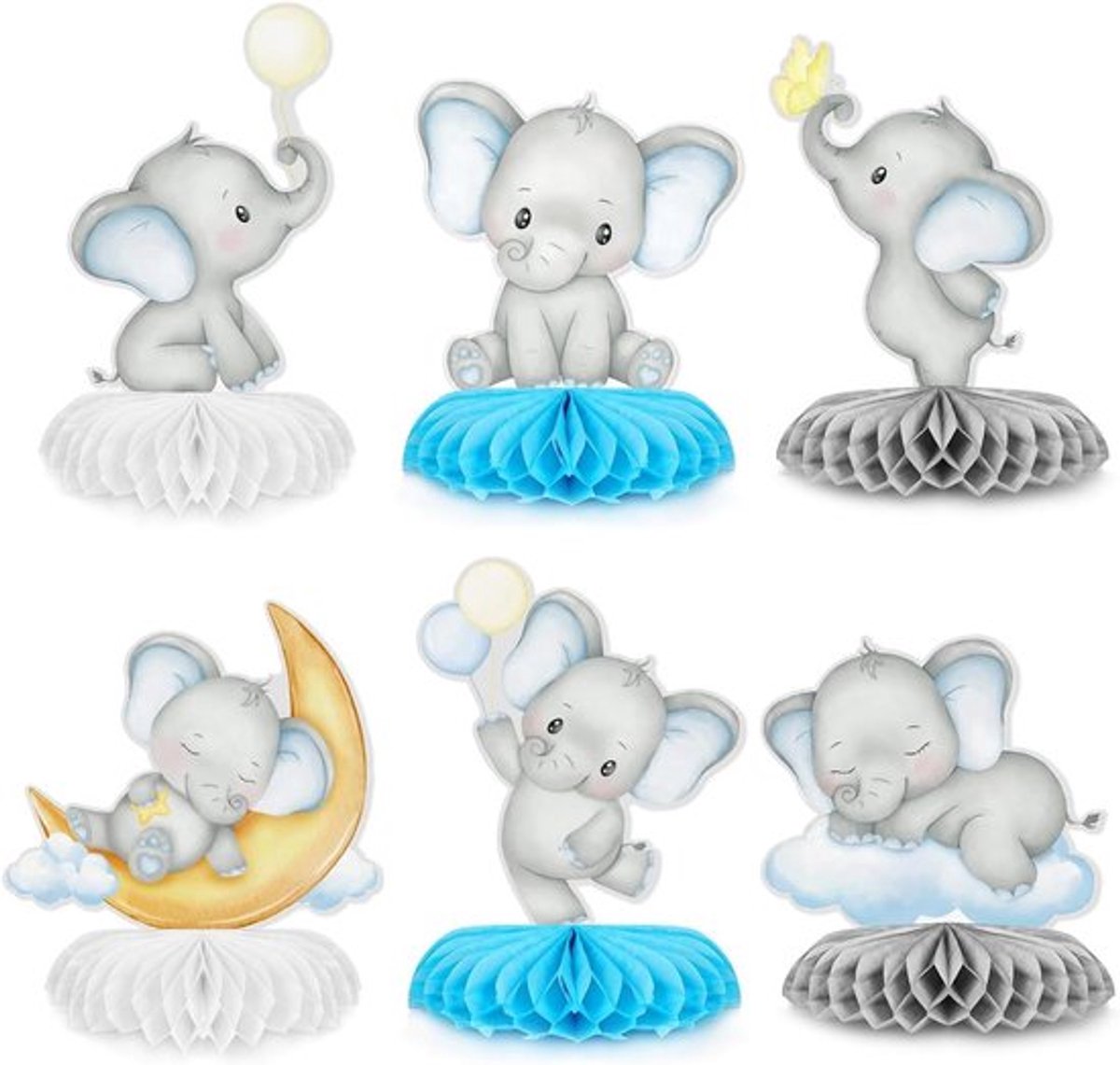 Allecto Plus - Baby Shower Decoraties - Blauwe Olifant Honingraat - Jongen Geslacht