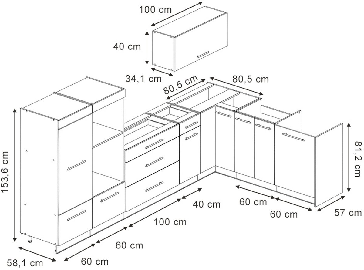 Vicco Hoekkeuken Fame-Line, Bordeauxrode hoogglans/Goudkleurig Eiken, 347 x 207 cm zonder werkblad