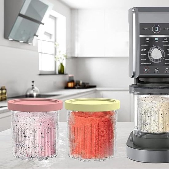 4 Stuks Bekers Ijsmachine - Geschikt voor Ninja Creami Deluxe - Extra Bekers, Bakjes & Deksels - 24 OZ - XL Family Size Deluxe - Bpa-Vrij - Vaatwasserbestendig - Diverse Kleuren - Mors en Lekvrij — afbeelding 4