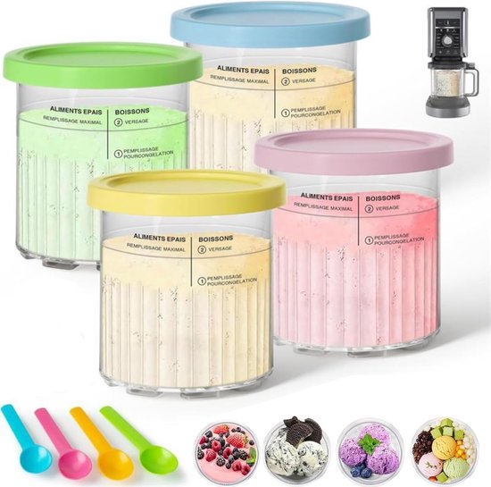 4 Stuks Bekers Ijsmachine - Geschikt voor Ninja Creami Deluxe - Extra Bekers, Bakjes & Deksels - 24 OZ - XL Family Size Deluxe - Bpa-Vrij - Vaatwasserbestendig - Diverse Kleuren - Mors en Lekvrij — afbeelding 5