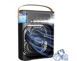 3-in-1 Mini Luchtkoeler met IJsfunctie & Aroma Diffuser - Sfeerverlichting - Stille Tafelventilator - USB - Zwart