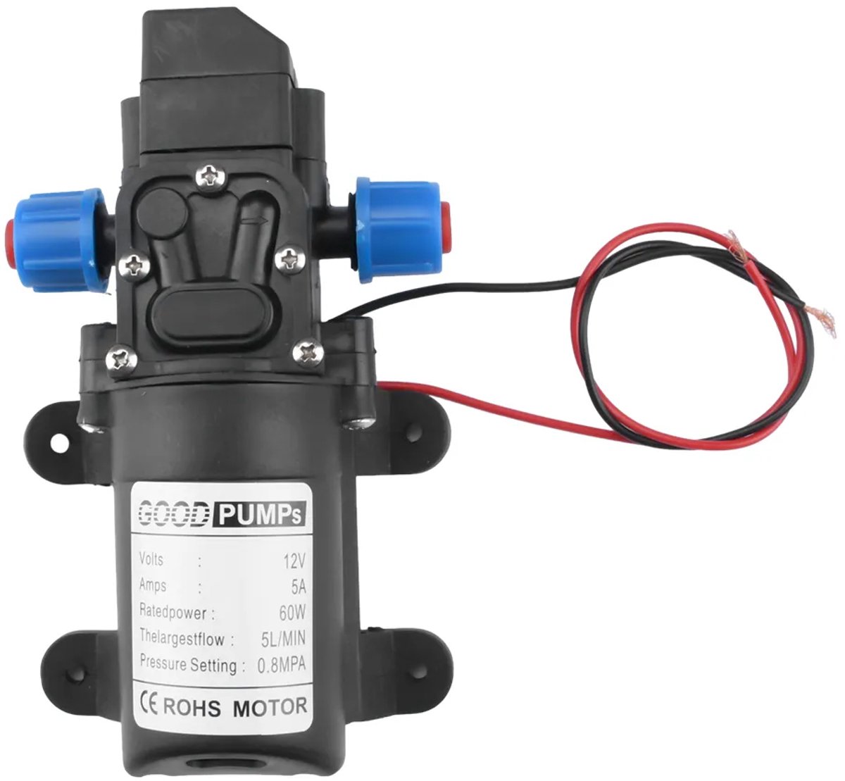60W zelfaanzuigende waterpomp – 12V DC hogedrukmembraanpomp – Slimme miniatuurmembraanpomp – Zelfaanzuigende waterpomp voor auto's, boten en campers