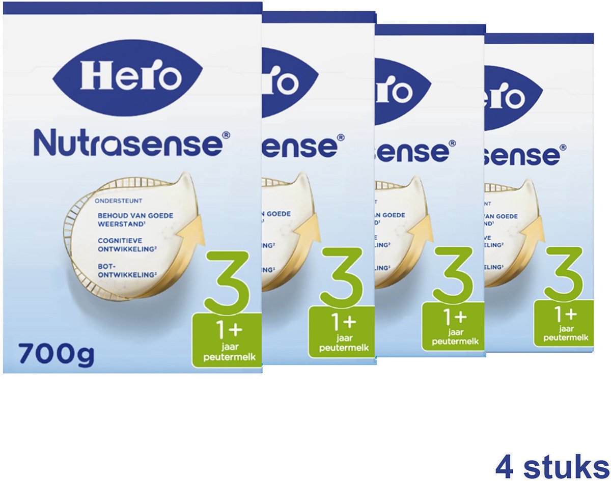 Hero Nutrasense Classic 3 (1+ Jaar) - Peutermelk - Flesvoeding - met Melkvet - Palmolievrij - 4 x 700 gram