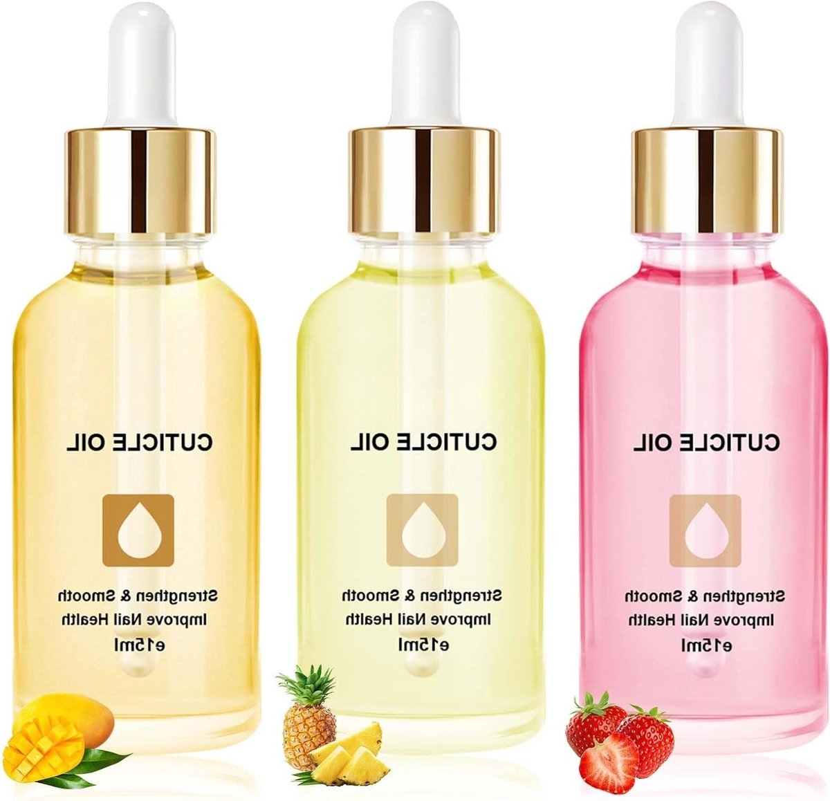 Natuurlijke Nagelriemolie 15 ml x 3 - Vegan Nagelverzorging met Mango, Ananas en Aardbei Smaak