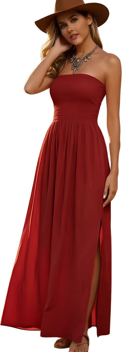 Currero Zomerjurk Dames Zomerjurken Volwassenen Vrouwen Midi Jurk Ibiza Stijl Sundress Dress Baksteenrood XL
