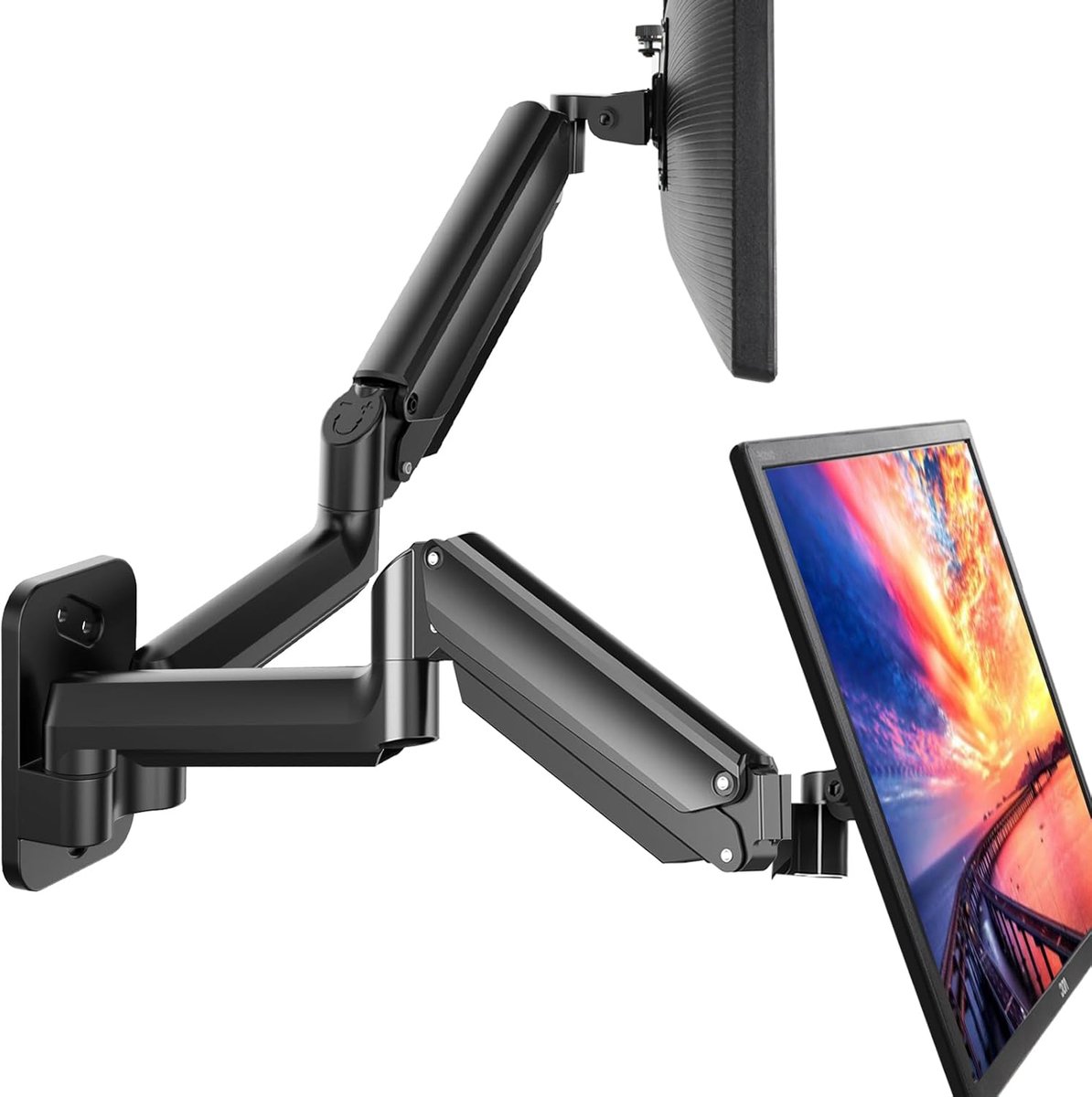 Dubbele monitor arm - Wandmontage - Ergonomisch werken - Gasveer verstelbaar - 17-32 inch - Zwart