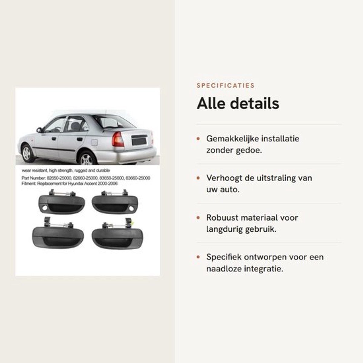 Vt products - Exterieur Deurklink - Vervangset Auto - Pasvorm - ABS