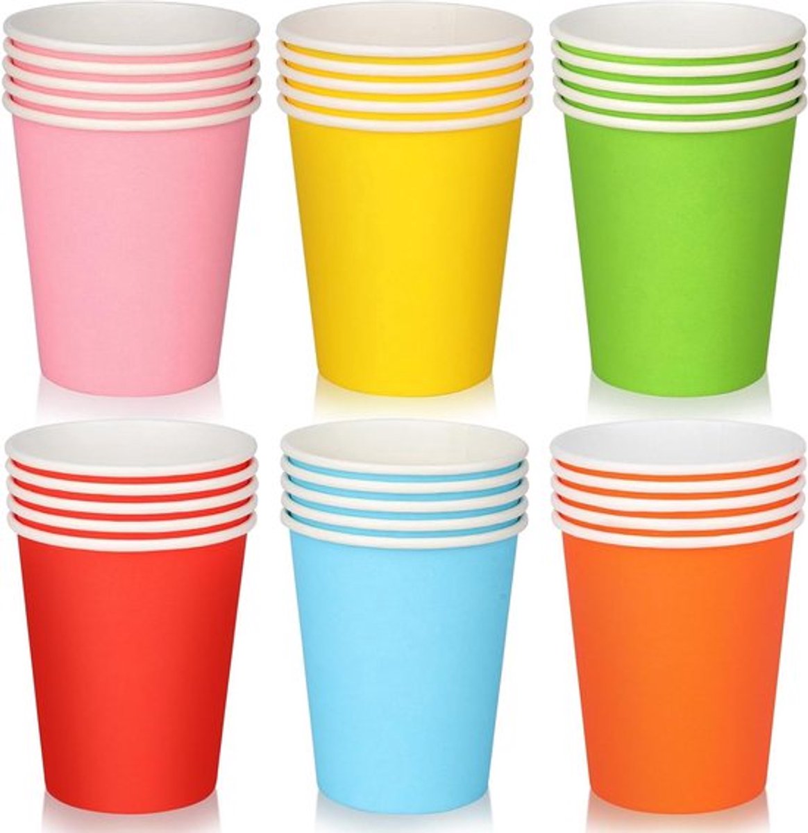 Papieren feestbekers Inovra Plus - 255 ml, 60 stuks, neonkleur