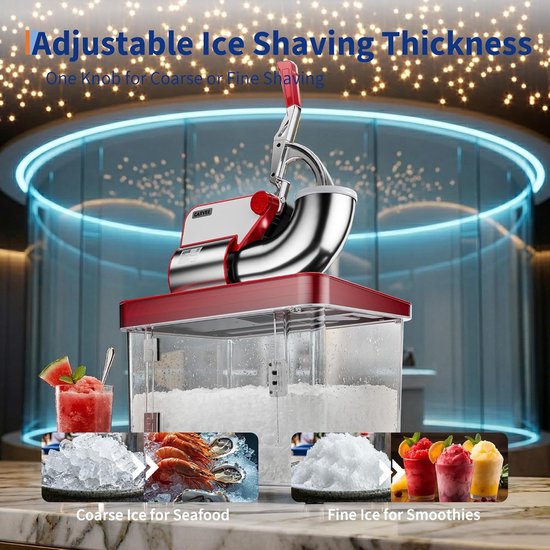 Professionele 300 W-slush-ijsmachine - met ETL-certificering - commerciële roestvrijstalen ijsbreker met dubbel mes - tank van 50 l - 300 kg/u - voor bars, keukens en evenementen - rood van Triumpunpre — afbeelding 5