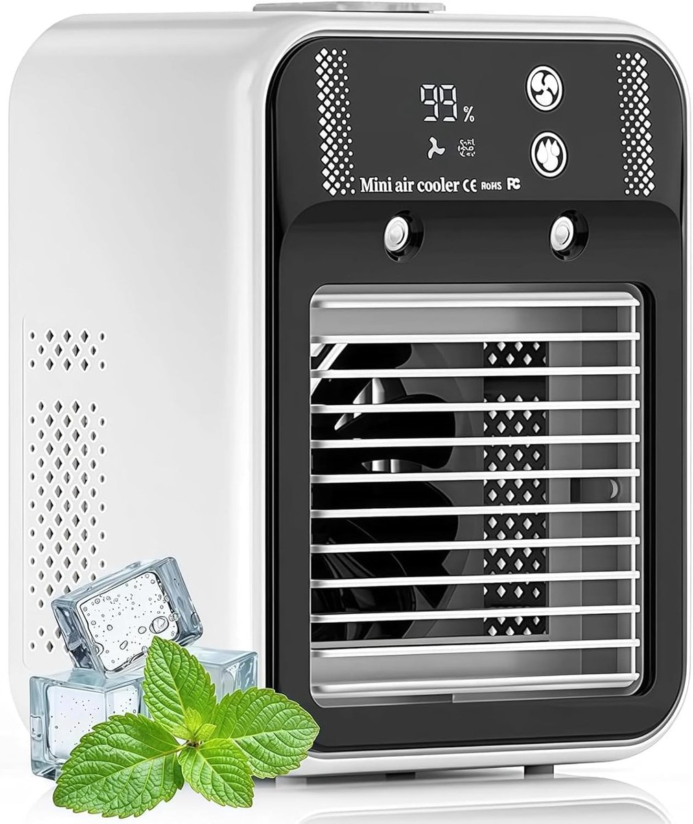 Airco-unit - Stille Draagbare Airconditioner Met Luchtbevochtiger Mist, 2/4u Timer En 2 Snelheden, Digitaal Display, 500ml Persoonlijke Verdampingskoeler, Voor Thuis, Slaapkamer - wit [Energieklasse A]
