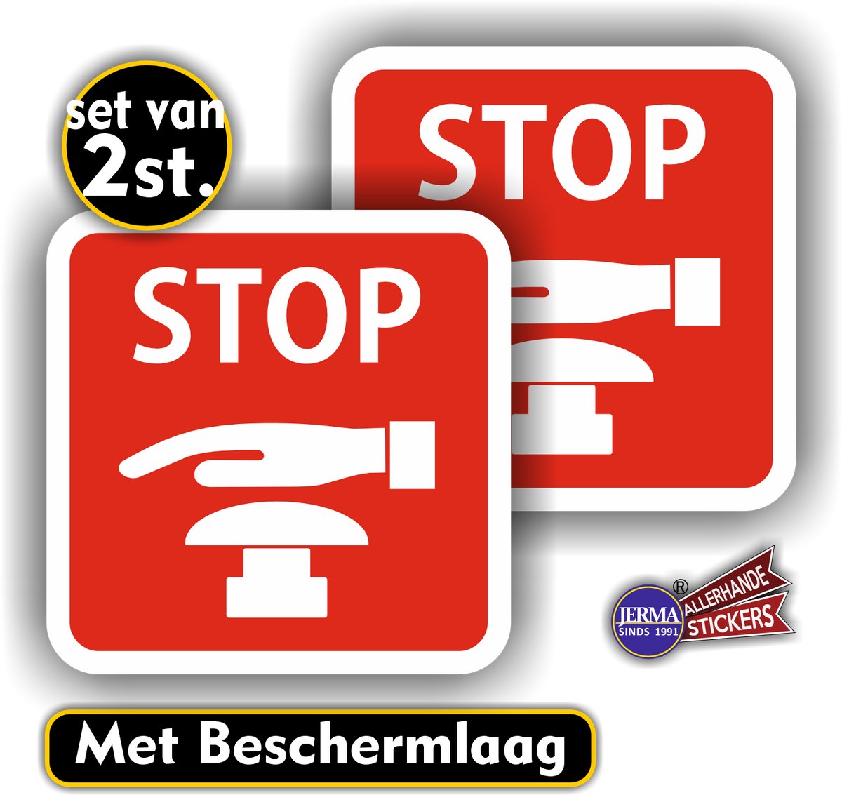 Jerma - Noodstop sticker - set 2 st - 15 x 15 cm - Weerbestendig - Zelfklevend - Vinyl