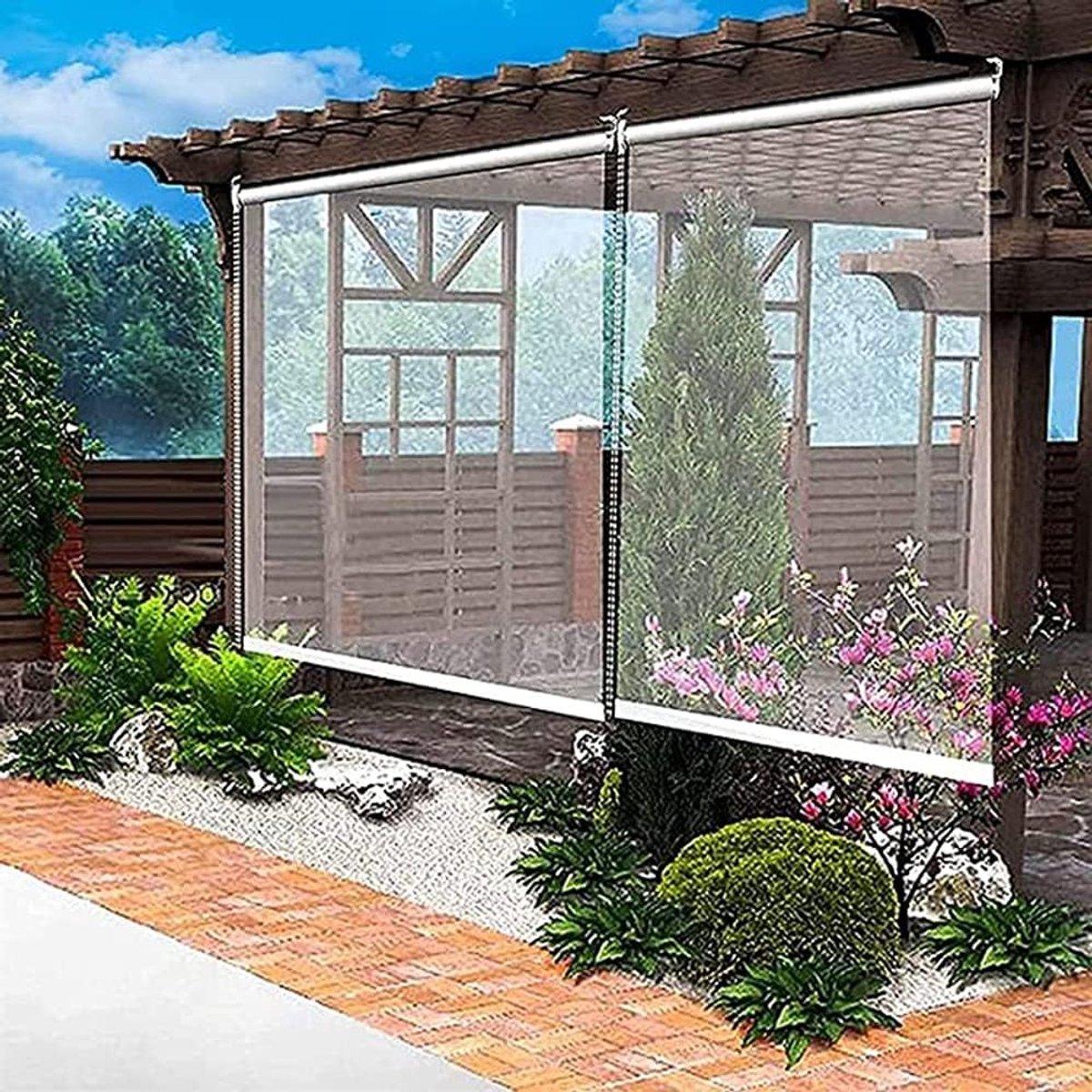 Roljaloezieën Badkamer - Waterdichte rolluiken - Terras Buiten - Transparant PVC - 120cm x 140cm - Transparant