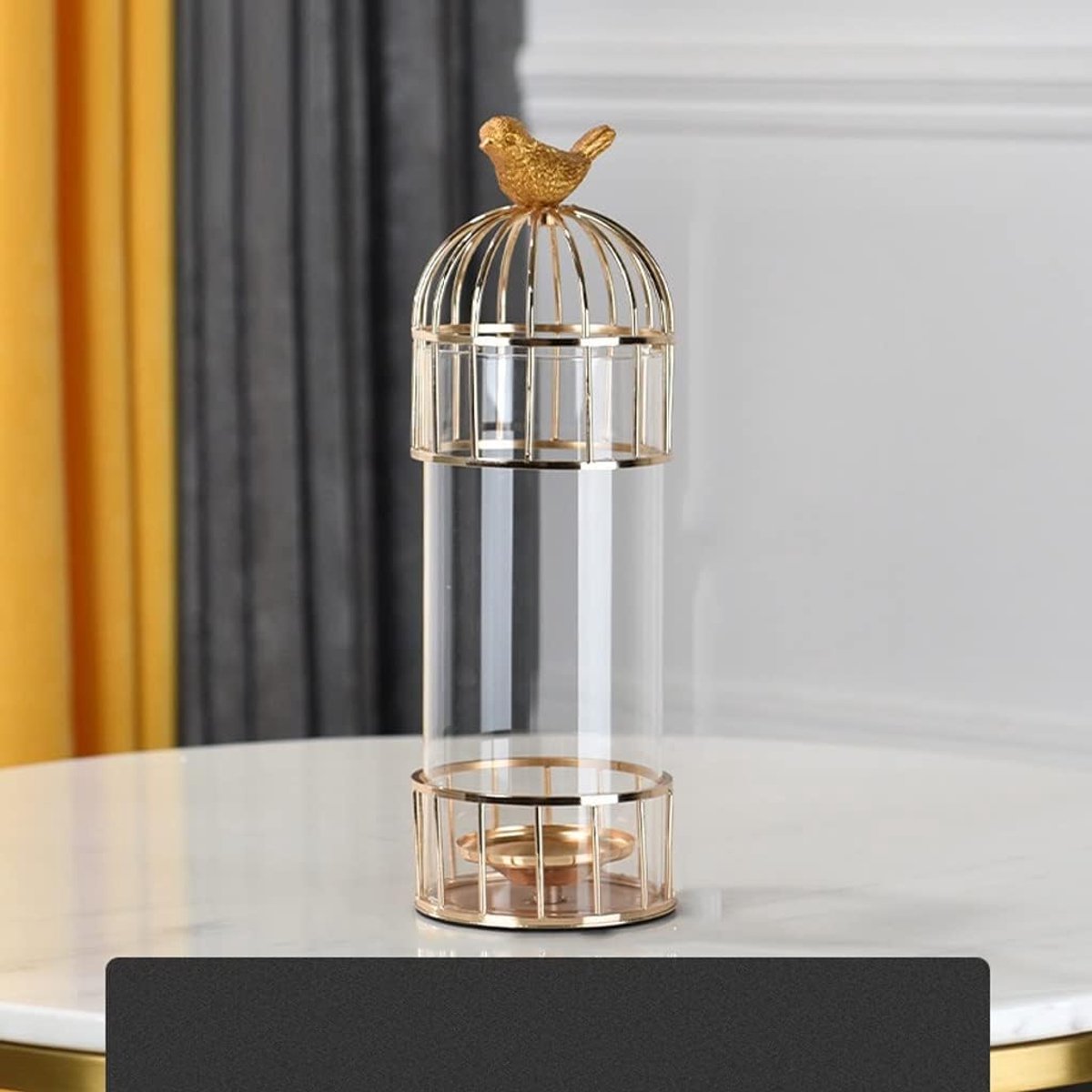 Kandelaar Vogelkooi - Glazen Vaas - Huisdecoratie - Praktisch Ontwerp - 12 x 36 cm - Goud