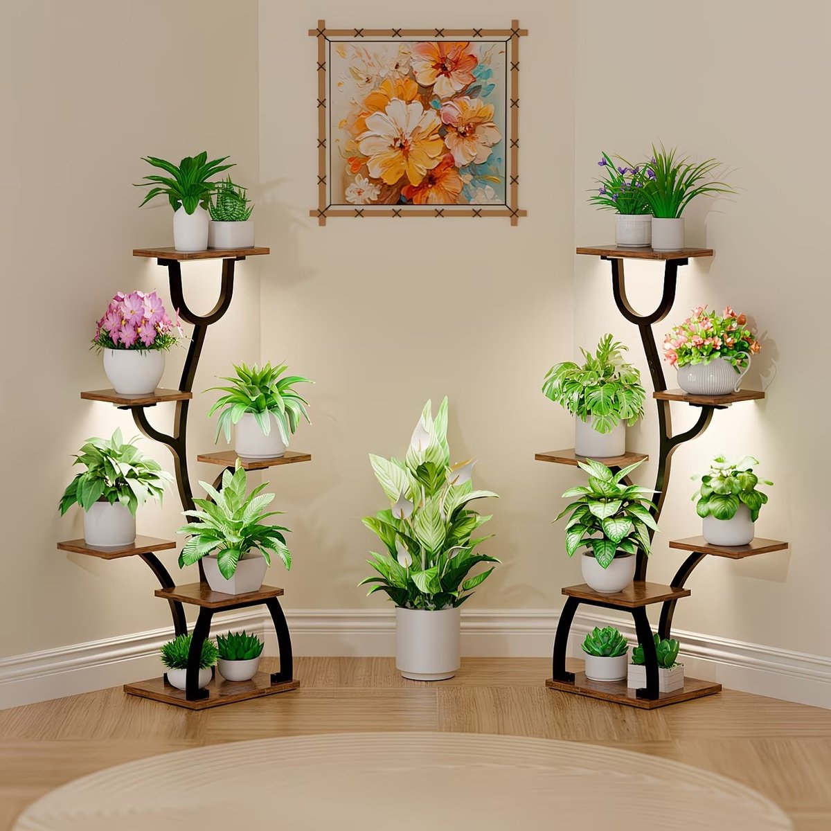 Set van 2 Plantenstandaards voor Binnen met Groeilampen, een 6-laags Hoekdisplay Unit van 101.6 cm