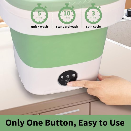 Opvouwbare Mini Wasmachine - 12L - Camping Wasmachine met Centrifuge Mandje - Draagbare Kleine Wasmachine voor Camping Apartement Kamer of Reizen - Smart Touch - 31.8 x 31.8 x 33 cm - Groen & Wit — afbeelding 4