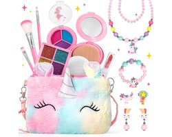 BOTC Echte make-up set - voor meisjes met een pluizig Tasje - Echte, niet-giftige, afwasbare Make-up speelgoedset - Regenboog