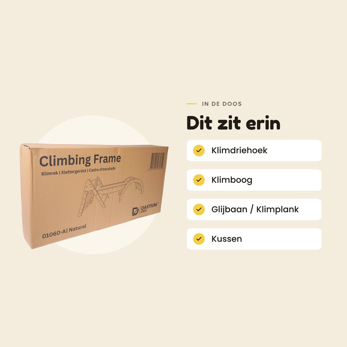 Dastium Kids - Mini Klimrek - Montessori Speelgoed - Houten Klimrek - Klimboog met Kussen - Klimrek Baby - Klimrek Peuter - Klimrek met Glijbaan - Naturel — afbeelding 11