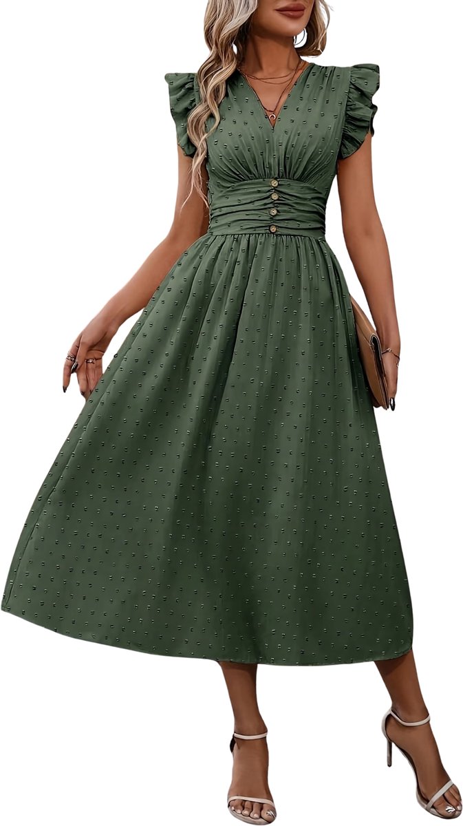Currero Zomerjurk Dames Zomerjurken Volwassenen Vrouwen Midi Jurk Ibiza Stijl Sundress Dress XL Donkergroen