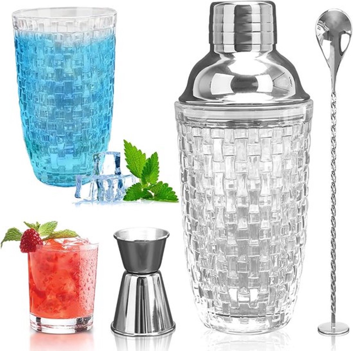 Glazen cocktailshaker 400 ml voor thuisbar Allecto Plus