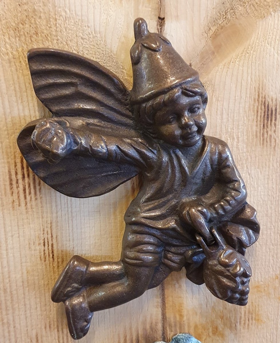 Beeld brons - tuinbeeld - Deurklopper fee - 15 cm hoog