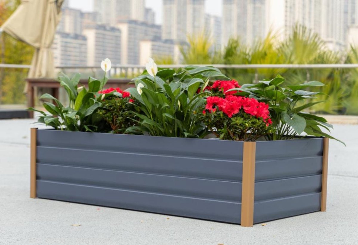 Aluminium Moestuinbak - Verhoogde Plantenbak met Afvoergaten - 120 x 60 x 40 cm - Veilige Afgeronde Hoeken - Moderne Kweekbak - Wit - Voor Balkon, Terras en Tuin