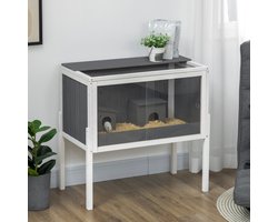 HAUSS SPOLE Hamsterkooi – 82 x 45 x 81 cm – Met 2 Hokken En Opbergplank – Hout En Verzinkt Draad – Donkergrijs – Voor Knaagdieren