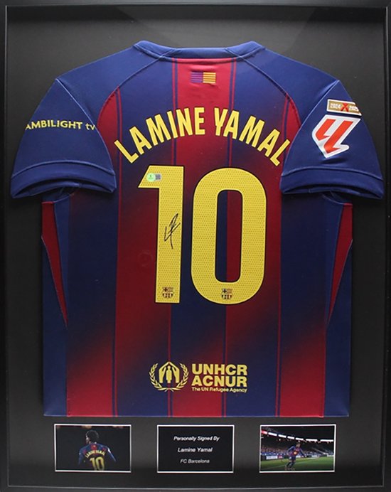 Lamine Yamal gesigneerd FC Barcelona 25/26 Ingelijst Thuis Shirt