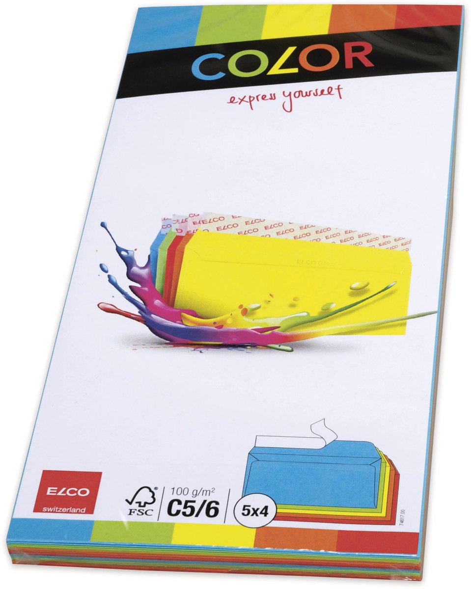 Elco envelop Office Color FSC C5/6 100 gram assorti 20 stuks