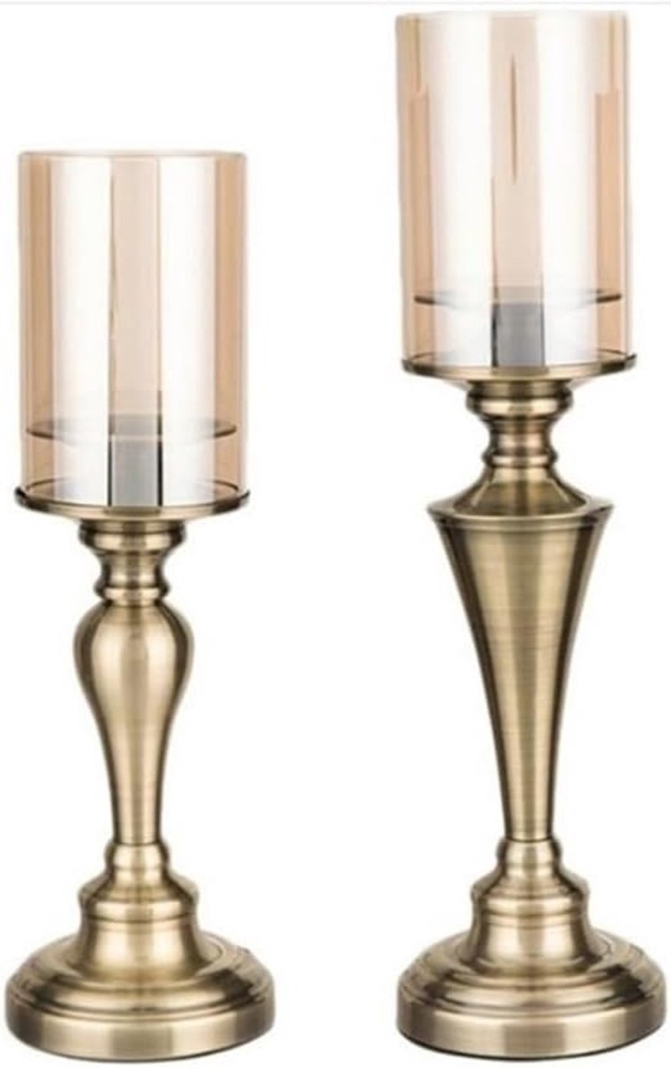 Tafelkandelaars Set - Kaarsenstandaards - Sfeerverlichting Huis - Met Glazen Deksel - 2 Stuks - A