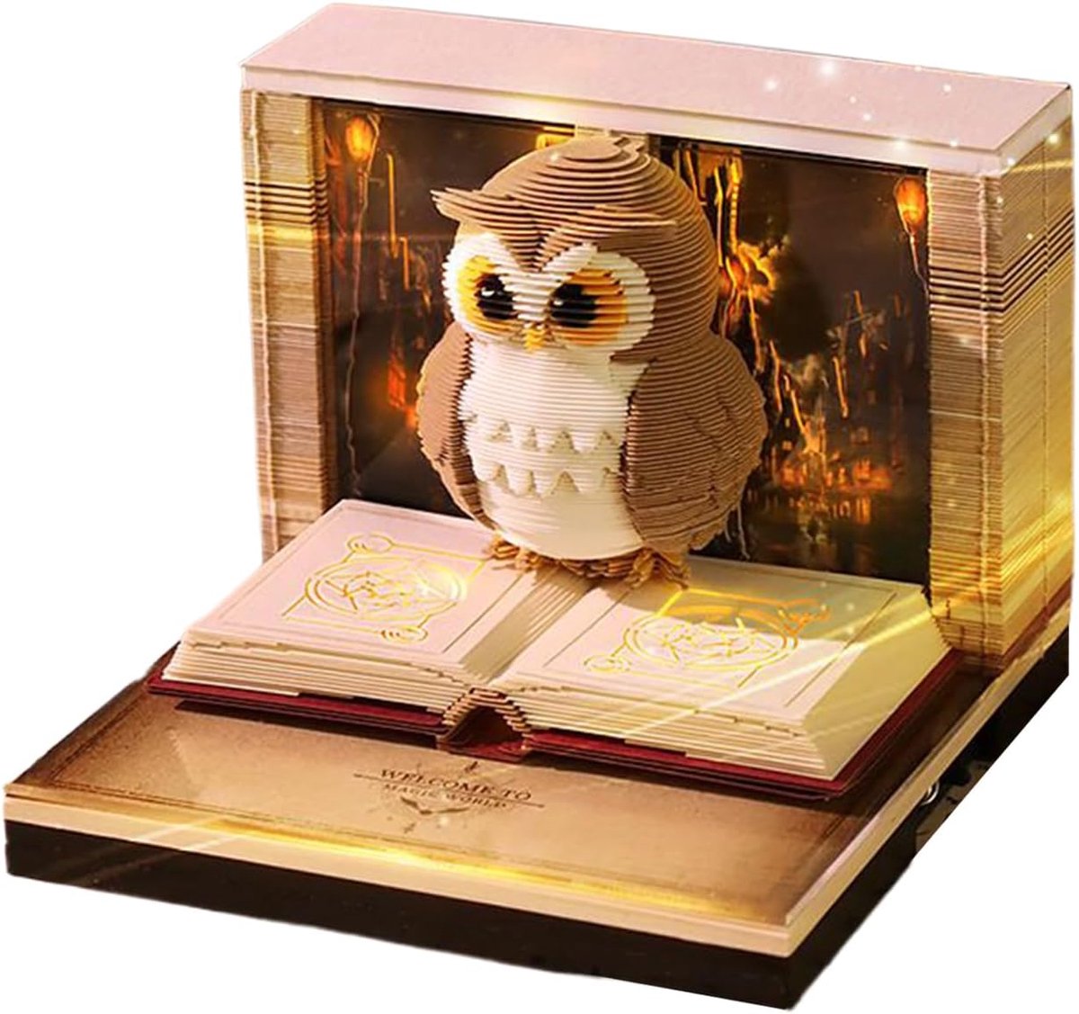 3D Memoblok - Papieren Sculptuur - Bureau Decoratie - Uniek Uil Ontwerp - 8.5 x 8.5 cm - Bruin
