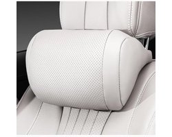 Neksteun Auto - Hoofdsteun Kussen - Comfortabel Rijden - Ademend PU Leer - 1 kg - Wit