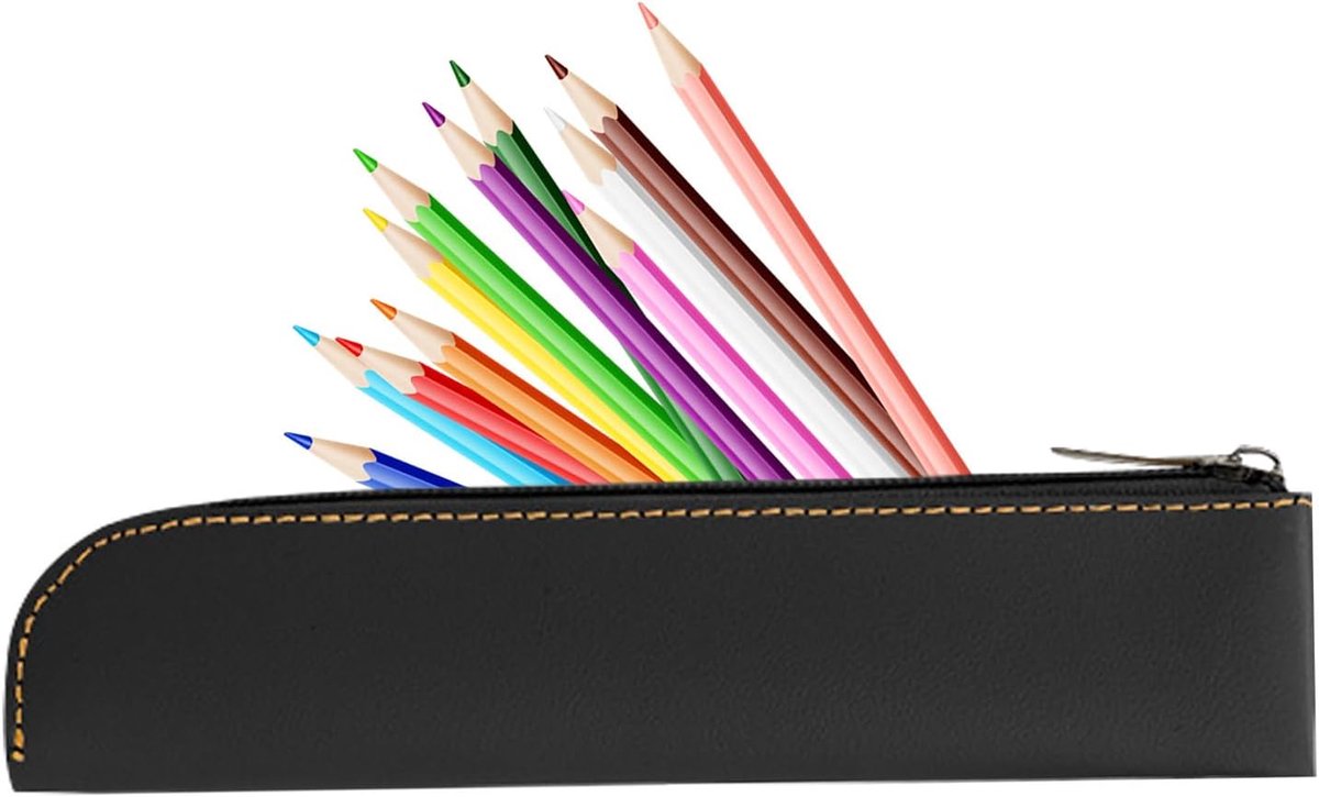 Pennenetui PU-leer - Schrijfgerei Organizer - Spullen Opbergen - Slank Profiel - 20x4x1 cm - Zwart