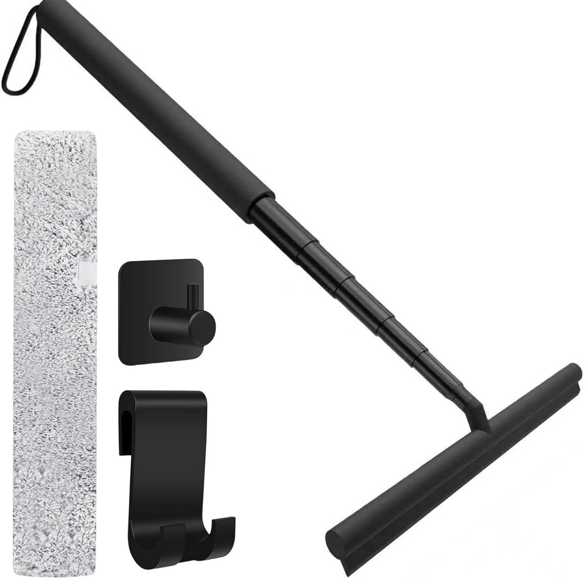 Douchewisser Lange Steel - Raamwisser Trekker - Badkamer Reinigen - Uittrekbaar tot 146cm - 146 cm - Zwart