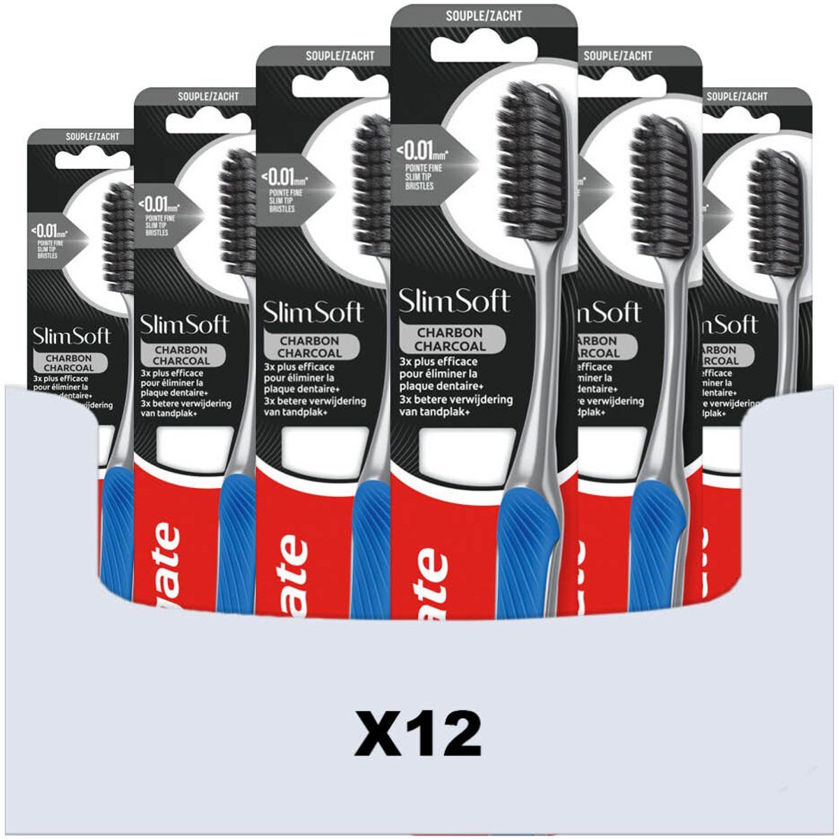 Colgate Tandenborstel SlimSoft Charcoal - 12 x - Voordeelverpakking