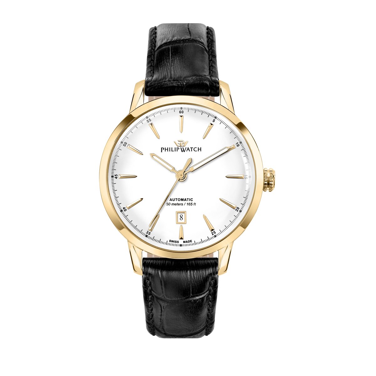 Philip Watch - Sunray Classic - R8221180018 - Automatisch Herenhorloge - 41 MM - Lederen horloge band - Goud - Wit - Zwart