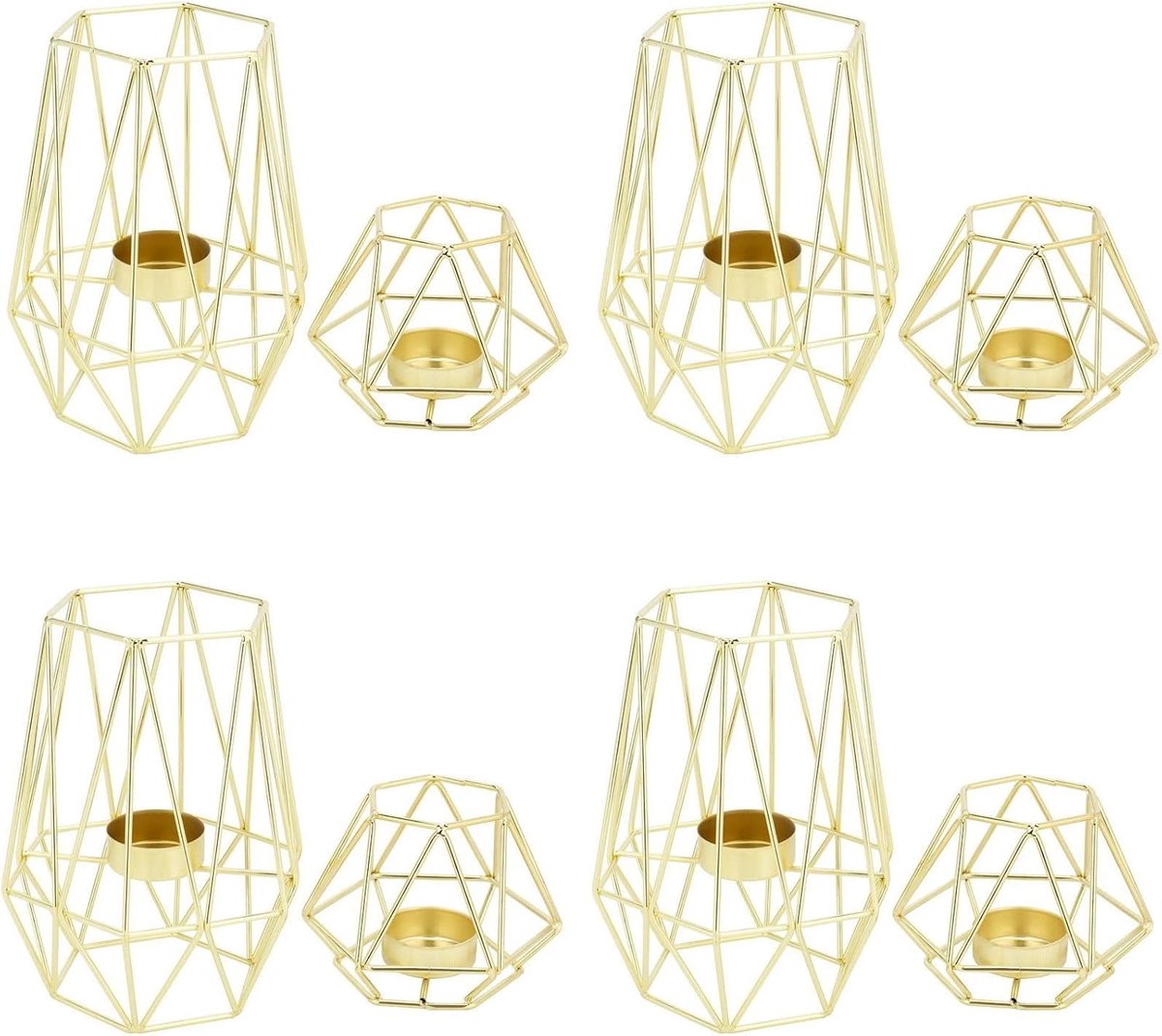 Theelichthouders Set - Kandelaars Goud - Sfeer Creëren - Geometrisch Design - 8 Stuks - Goud