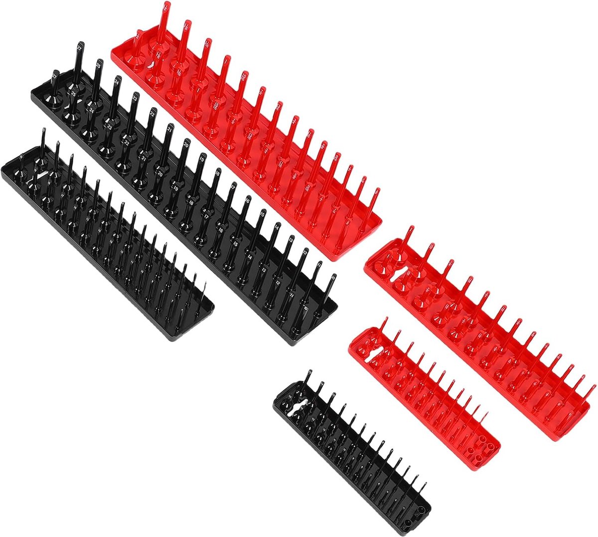Socket Organizer Set - Gereedschap Lades - Gereedschap Opbergen - Diepe Ondiepe Houders - 6 Delig - Zwart