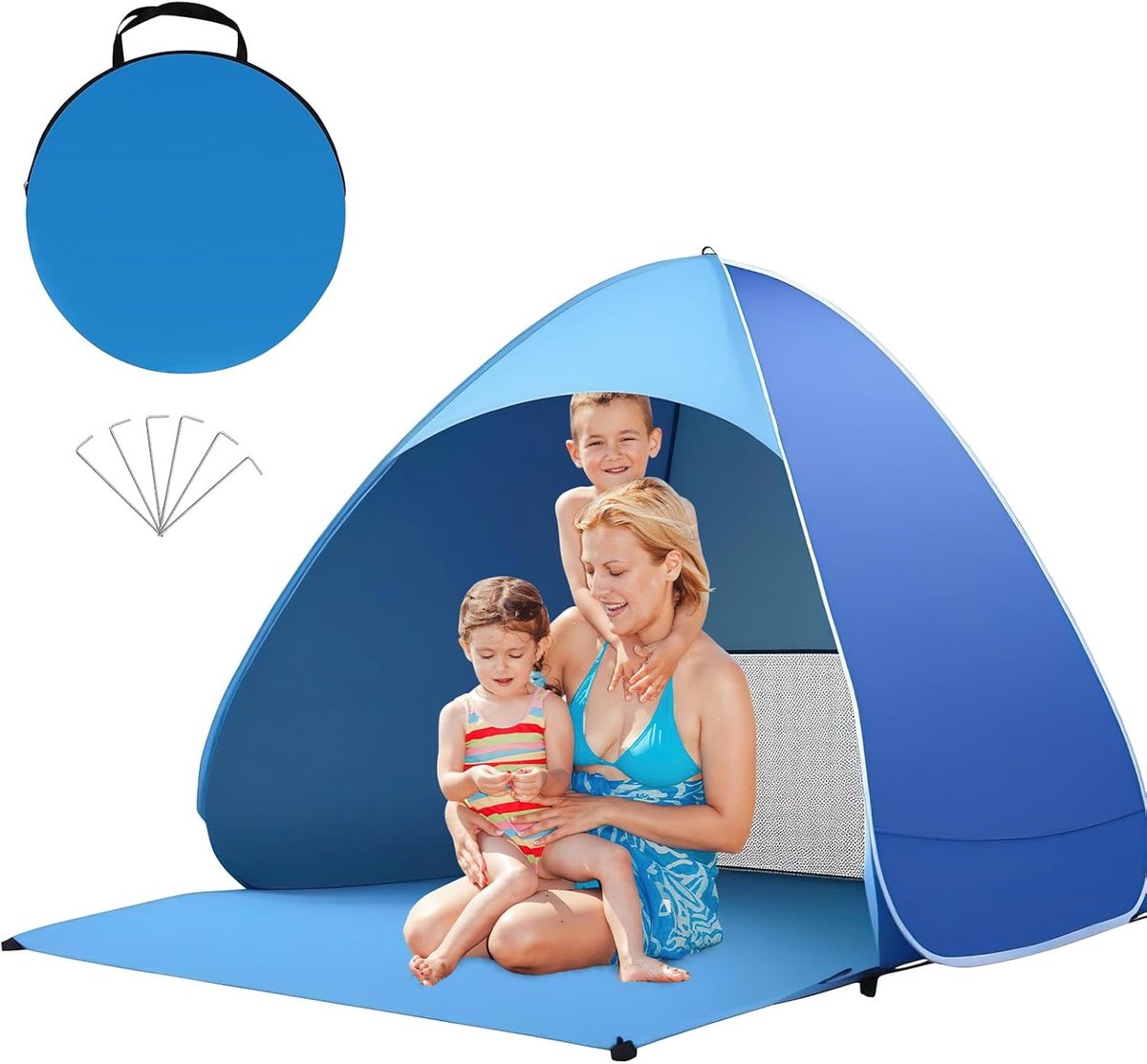 Strandtent Baby - Pop-up tent - Bescherming tegen zon - UV-bescherming UPF 50+ - 165 x 150 cm - Blauw