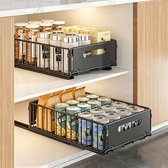 REFTTENW Uitschuifbare Keukenkast Organizer Met Verschuifbare Legplanken, Telescopische Laden, 2 Stuks, Uittrekbare Kastorganizer, Zonder Boren Of Vastnagelen ZWART-M