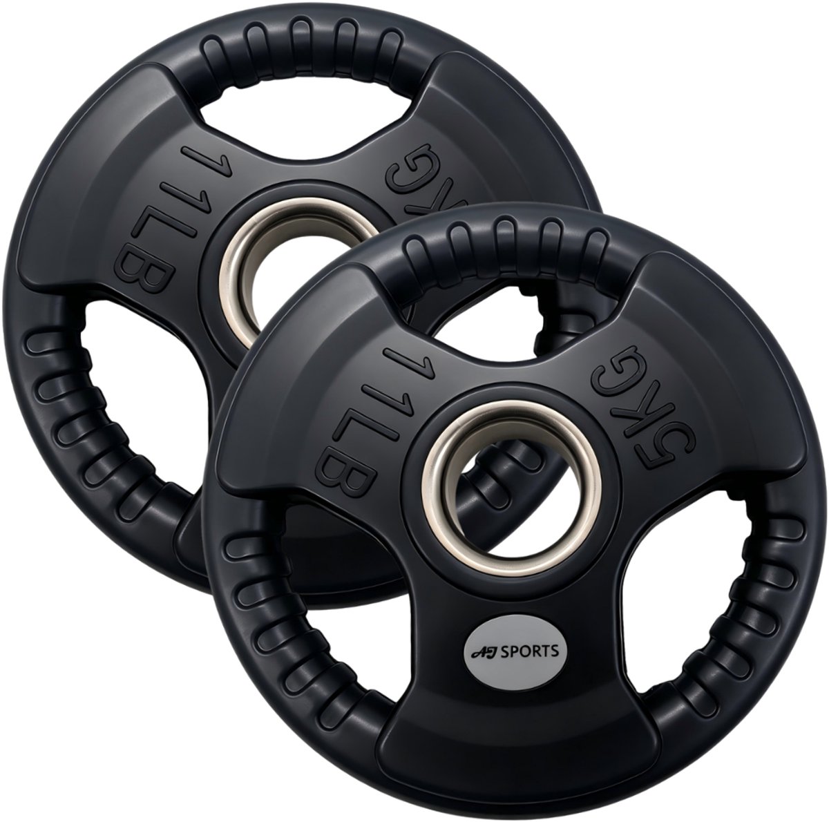AJ-Sports Olympische Halterschijven 5kg - Rubber - Handgrepen - 50 mm - Ø 50 mm - Zwart - Sport Gewichten voor Thuis - Geschikt voor Fitness, CrossFit & Functional Training