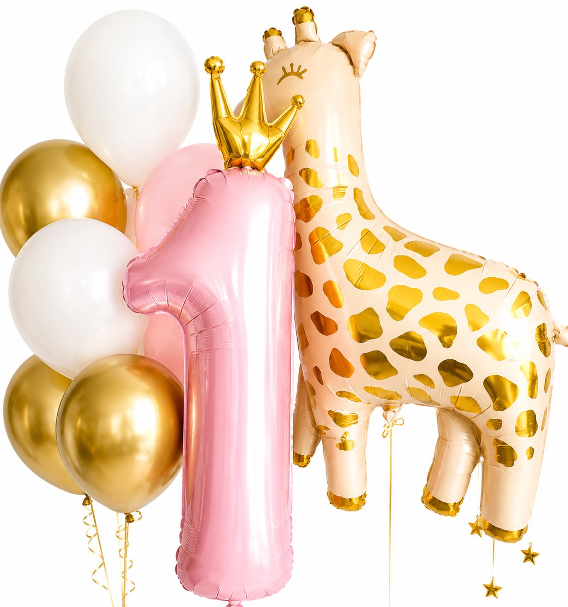 1e verjaardag cakesmash ballon set met Giraf XL 8-delig - ballon - cakesmash - roze - eerste verjaardag - 1 - decoratie