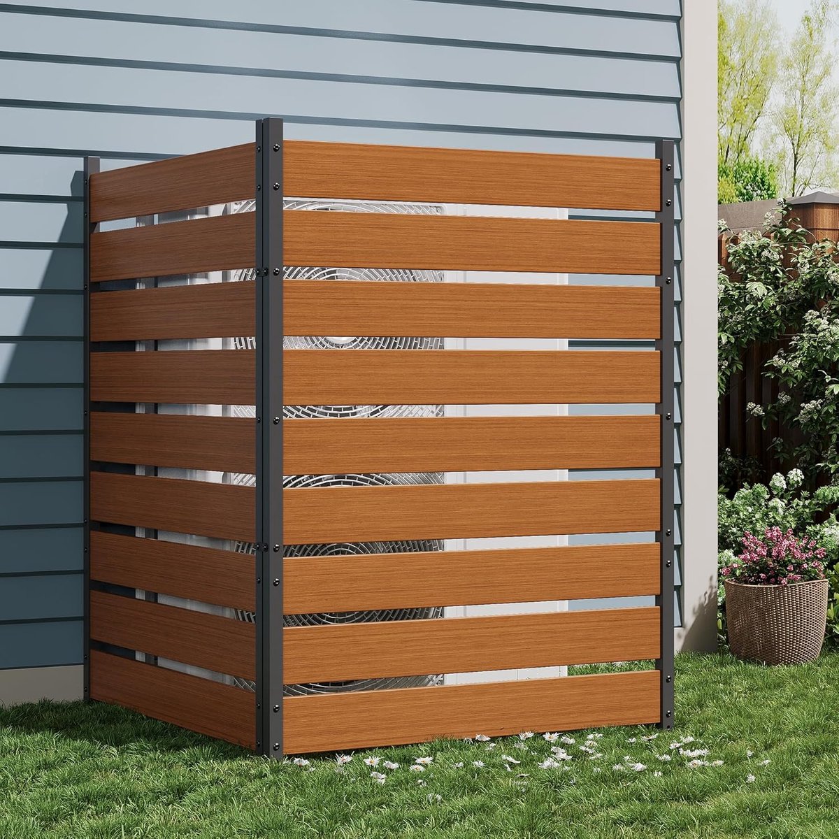 Houten Privacy Scherm - Set van 2 Cederhouten Tuinschermen - 124 x 250 cm - Teak - Zonder Graven met Grondpinnen - Ombouw voor Kliko, Airco en Zwembadpomp - Tuinafscheiding