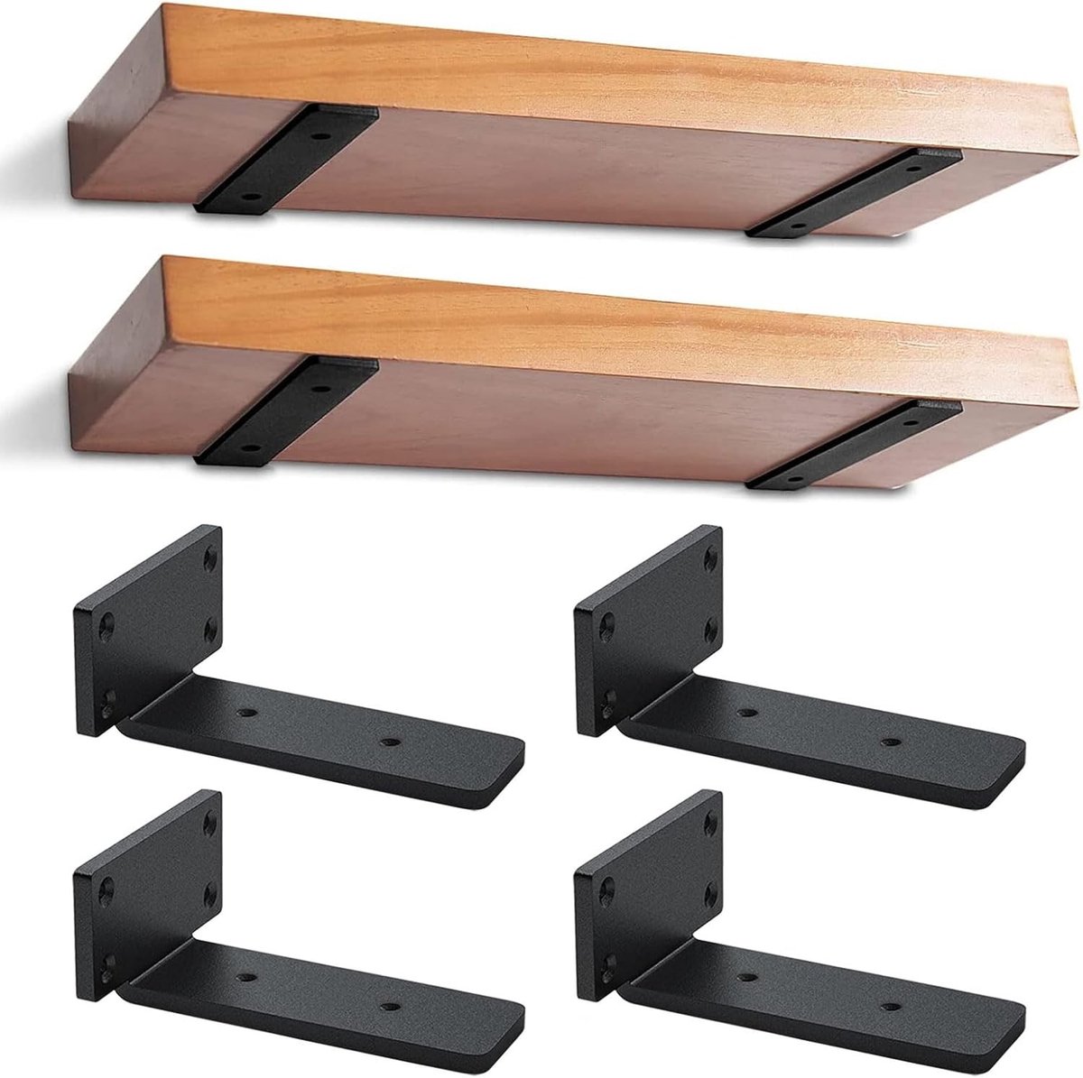 Robuuste Wandplank Steunen, 4 Stuks L-vormige Metalen Plankdragers voor Zwevende Planken, Ideaal voor Thuisopslag en Interieurdecoratie (Zwart/15cm)