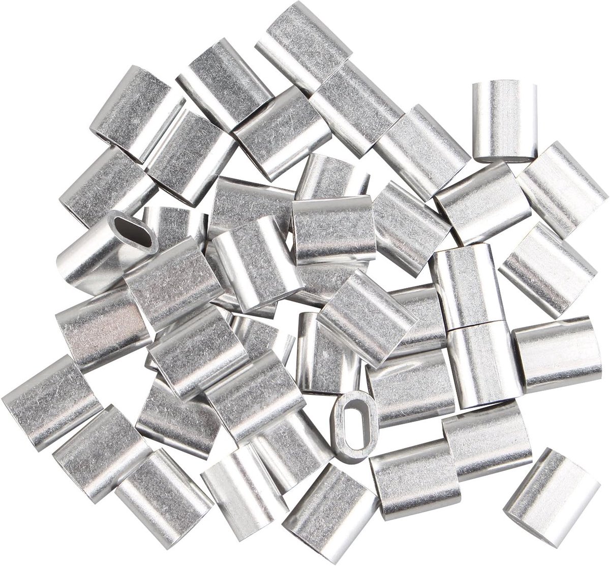 SnelShoppen - 50 Stuks Aluminium Klem Loopsleuven Clips Ovaal Voor 4mm Kabel Draad Touw Zilver Tonen - Duurzaam en Corrosiebestendig