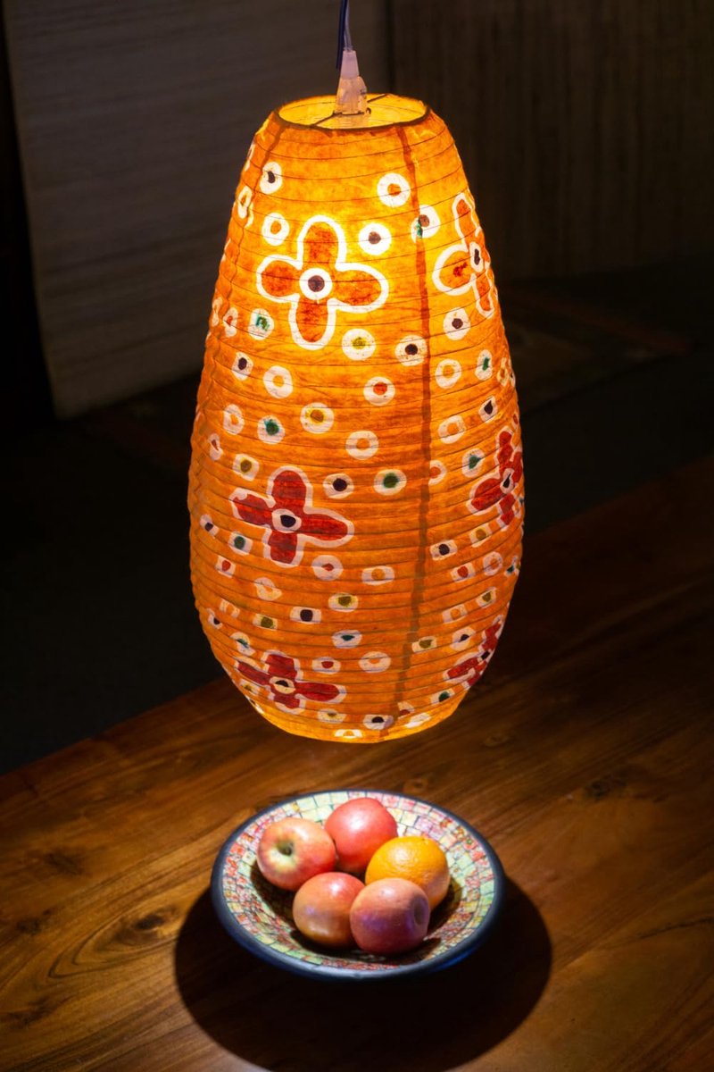 SnelShoppen - Ovale Lokta Papieren Lampenkap Hanglamp Corona Flower Power Oranje - 52x29x29 cm - Aziatische Plafondlampen voor Feesten en Thuis