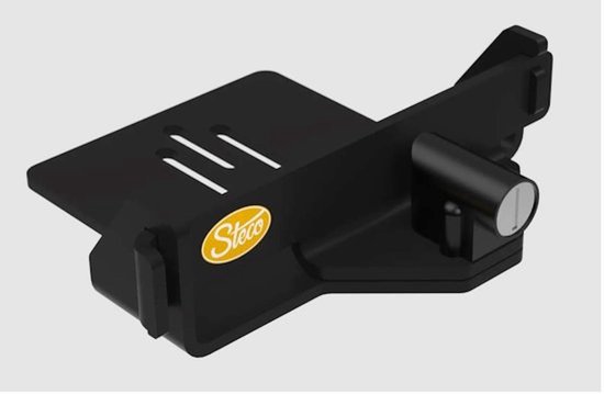 Zwarte Steco Accu-slot voor Bosch BES2/BES3 accu's. Het slot heeft een geel Steco-logo.