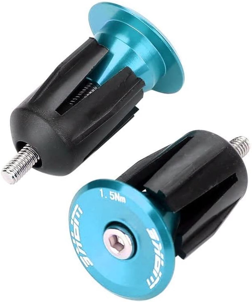 SnelShoppen - Fiets Handvat Pluggen met Aluminium Fiets Kappen voor Mountainbike, Wegfiets, MTB, BMX - Blauw - 2 Stuks