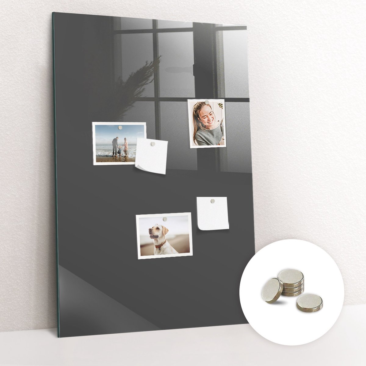 Tulup Glassboard - Grijze kleur Magneetbord - 60 cm x 90 cm - Magnetic Board - Scandinavisch Design Bord - Memobord Keuken Grijs - Gratis 5 Sterke Magneten - Magneetbord Keuken - Magnetisch Wandbord